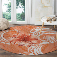 Polynesian Hibiscus Flower Tribal Round Carpet Peach Color LT9 - Polynesian Pride