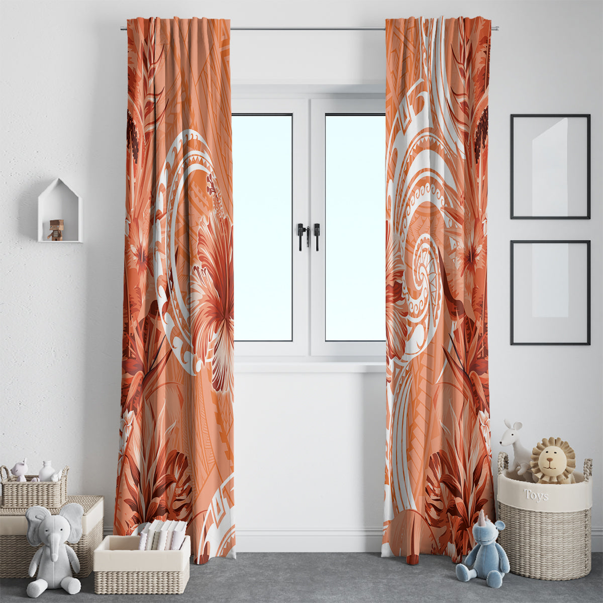 Polynesian Hibiscus Flower Tribal Window Curtain Peach Color LT9 - Polynesian Pride