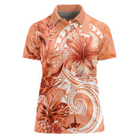 Polynesian Hibiscus Flower Tribal Women Polo Shirt Peach Color LT9 Female Peach - Polynesian Pride