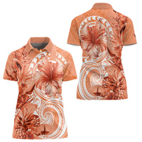 Polynesian Hibiscus Flower Tribal Women Polo Shirt Peach Color LT9 - Polynesian Pride