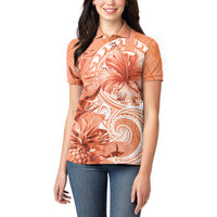 Polynesian Hibiscus Flower Tribal Women Polo Shirt Peach Color LT9 - Polynesian Pride