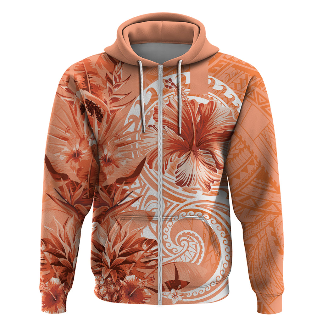 Polynesian Hibiscus Flower Tribal Zip Hoodie Peach Color LT9 Zip Hoodie Peach - Polynesian Pride