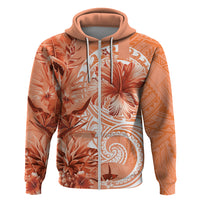 Polynesian Hibiscus Flower Tribal Zip Hoodie Peach Color LT9 Zip Hoodie Peach - Polynesian Pride
