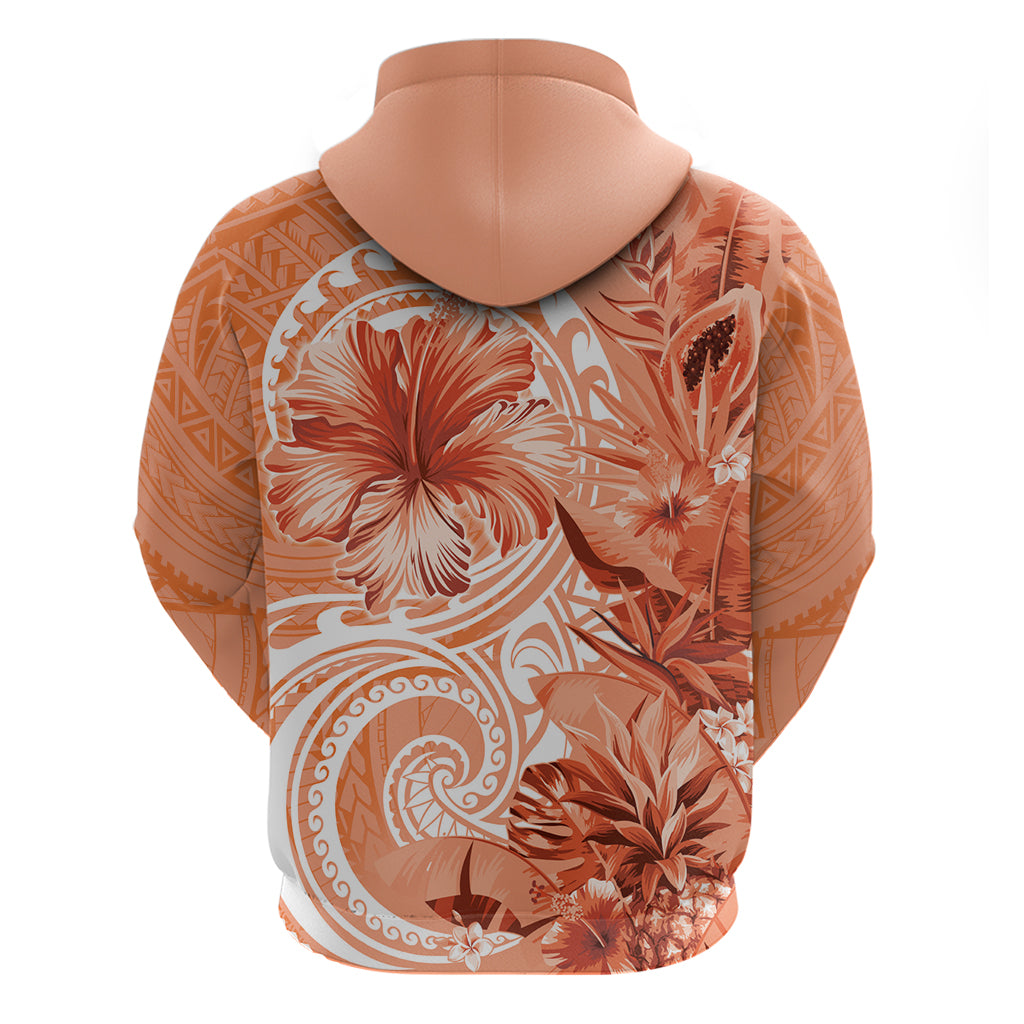 Polynesian Hibiscus Flower Tribal Zip Hoodie Peach Color LT9 - Polynesian Pride