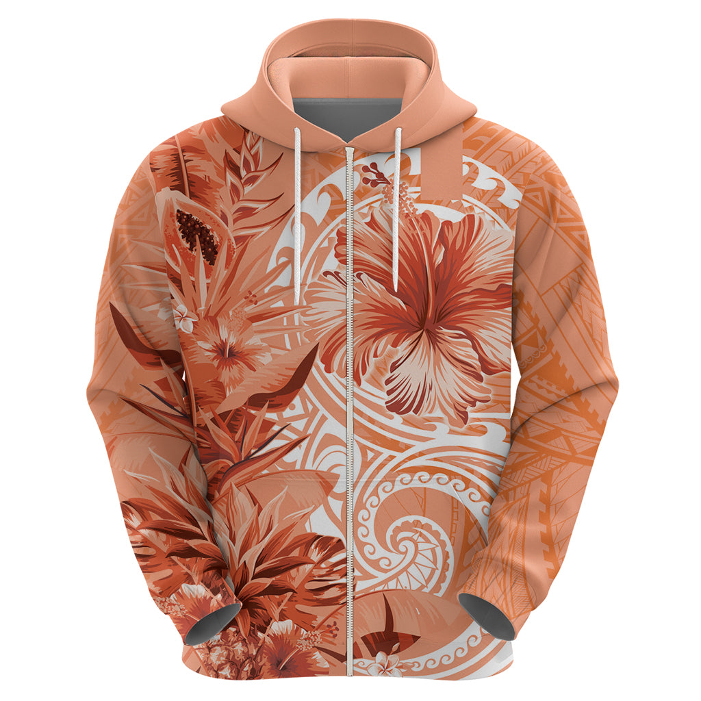 Polynesian Hibiscus Flower Tribal Zip Hoodie Peach Color LT9 - Polynesian Pride