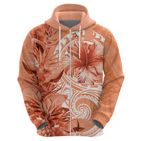 Polynesian Hibiscus Flower Tribal Zip Hoodie Peach Color LT9 - Polynesian Pride