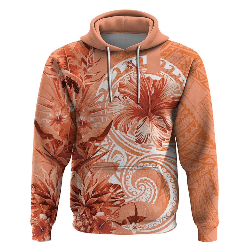 Polynesian Hibiscus Flower Tribal Zip Hoodie Peach Color LT9 Pullover Hoodie Peach - Polynesian Pride