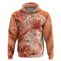 Polynesian Hibiscus Flower Tribal Zip Hoodie Peach Color LT9 Pullover Hoodie Peach - Polynesian Pride