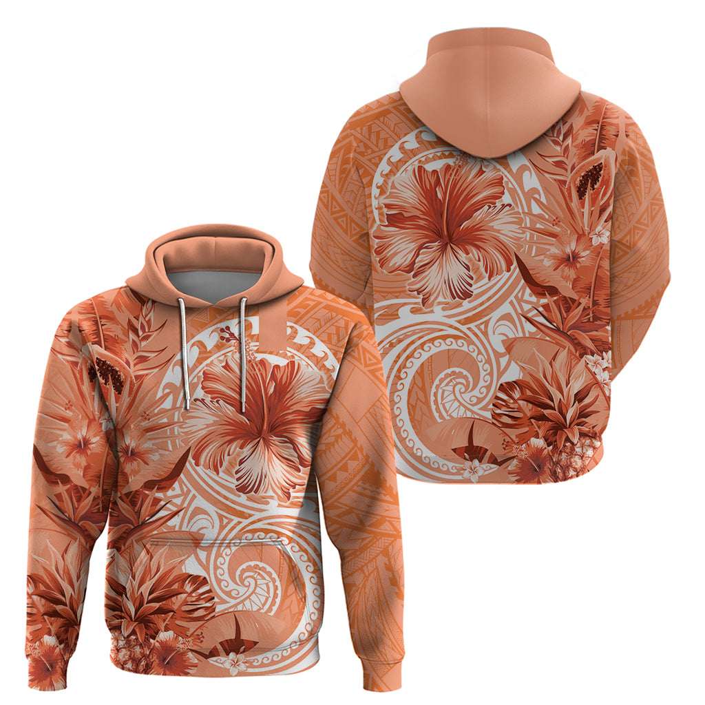 Polynesian Hibiscus Flower Tribal Zip Hoodie Peach Color LT9 - Polynesian Pride