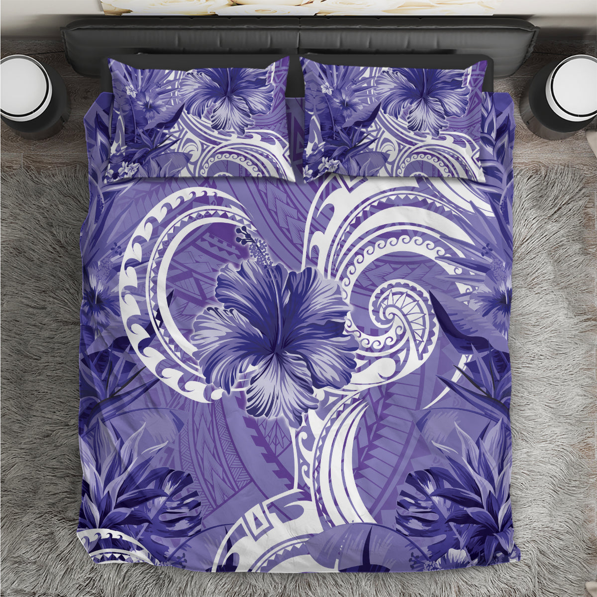 Polynesian Hibiscus Flower Tribal Bedding Set Violet Color LT9 Violet - Polynesian Pride