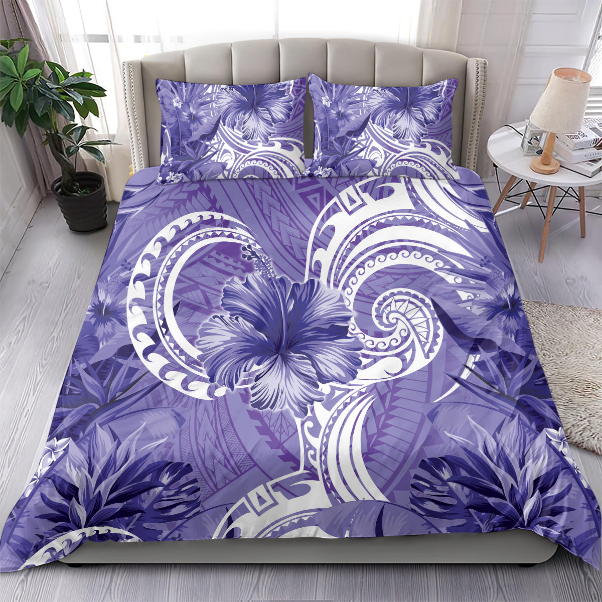 Polynesian Hibiscus Flower Tribal Bedding Set Violet Color LT9 - Polynesian Pride