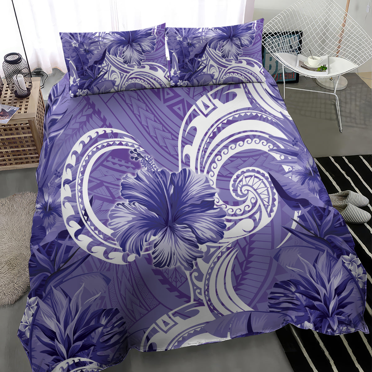 Polynesian Hibiscus Flower Tribal Bedding Set Violet Color LT9 - Polynesian Pride