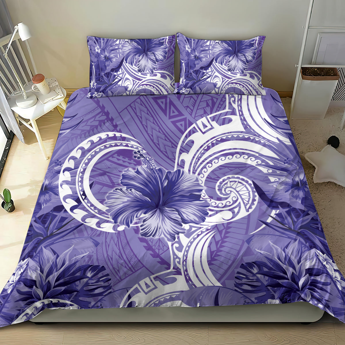 Polynesian Hibiscus Flower Tribal Bedding Set Violet Color LT9 - Polynesian Pride