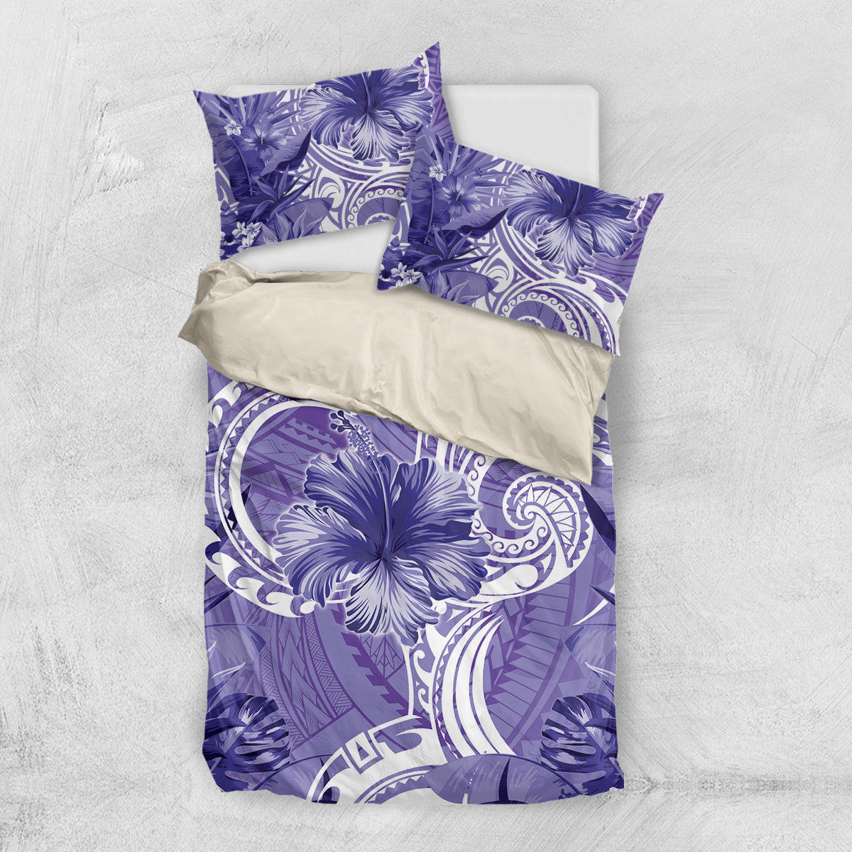 Polynesian Hibiscus Flower Tribal Bedding Set Violet Color LT9 US Twin 172cm x 218cm Violet - Polynesian Pride