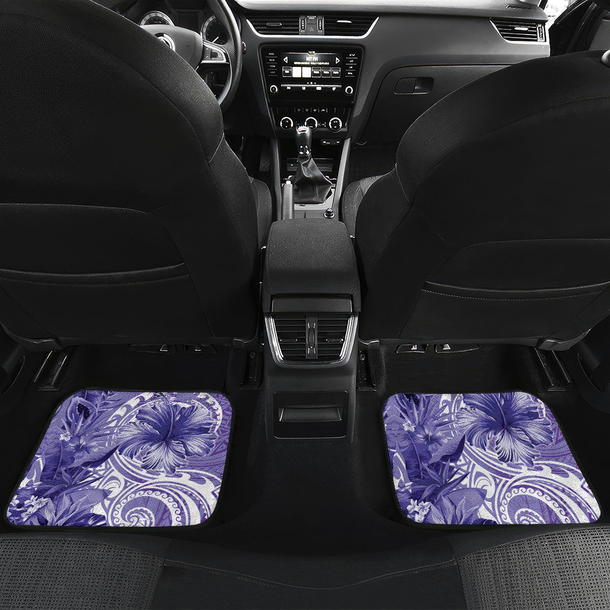 Polynesian Hibiscus Flower Tribal Car Mats Violet Color LT9 Set 2pcs - Back Violet - Polynesian Pride