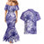 Polynesian Hibiscus Flower Tribal Couples Matching Mermaid Dress and Hawaiian Shirt Violet Color