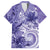 Polynesian Hibiscus Flower Tribal Family Matching Long Sleeve Bodycon Dress and Hawaiian Shirt Violet Color