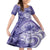 Polynesian Hibiscus Flower Tribal Family Matching Short Sleeve Bodycon Dress and Hawaiian Shirt Violet Color