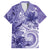 Polynesian Hibiscus Flower Tribal Family Matching Short Sleeve Bodycon Dress and Hawaiian Shirt Violet Color