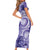 Polynesian Hibiscus Flower Tribal Family Matching Short Sleeve Bodycon Dress and Hawaiian Shirt Violet Color