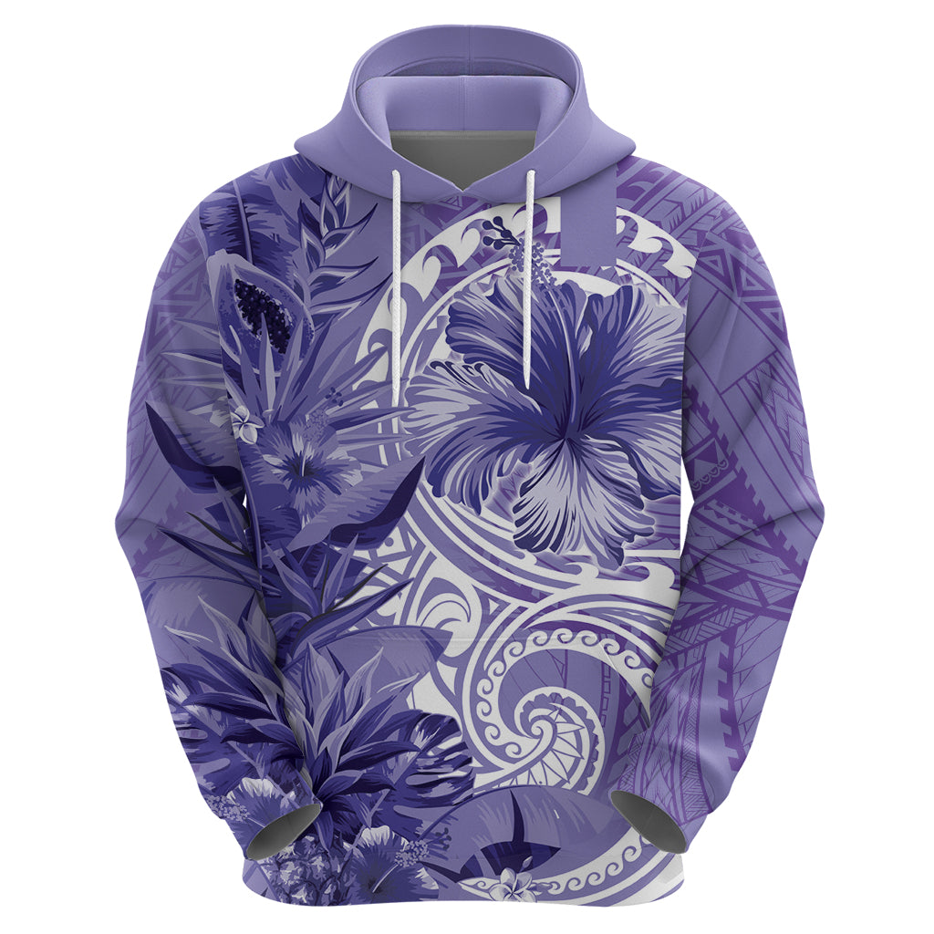 Polynesian Hibiscus Flower Tribal Hoodie Violet Color LT9 - Polynesian Pride