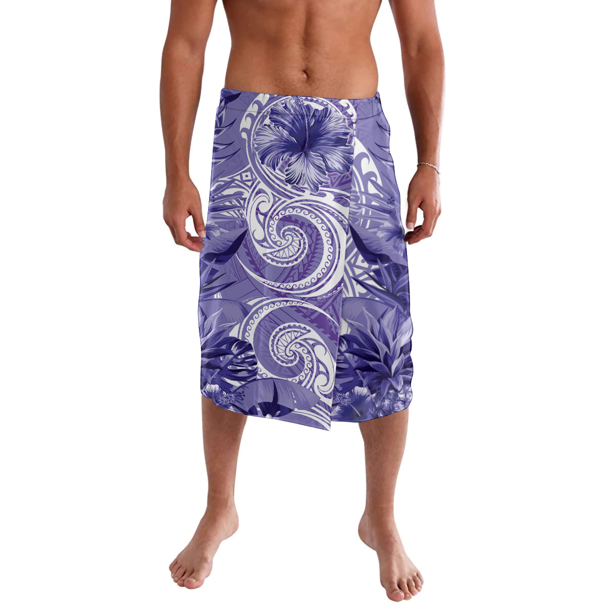 Polynesian Hibiscus Flower Tribal Lavalava Violet Color