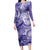 Polynesian Hibiscus Flower Tribal Long Sleeve Bodycon Dress Violet Color