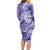 Polynesian Hibiscus Flower Tribal Long Sleeve Bodycon Dress Violet Color