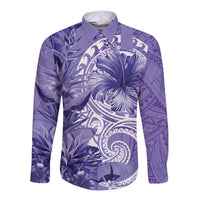 Polynesian Hibiscus Flower Tribal Long Sleeve Button Shirt Violet Color LT9 Unisex Violet - Polynesian Pride