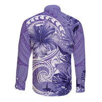 Polynesian Hibiscus Flower Tribal Long Sleeve Button Shirt Violet Color LT9 - Polynesian Pride