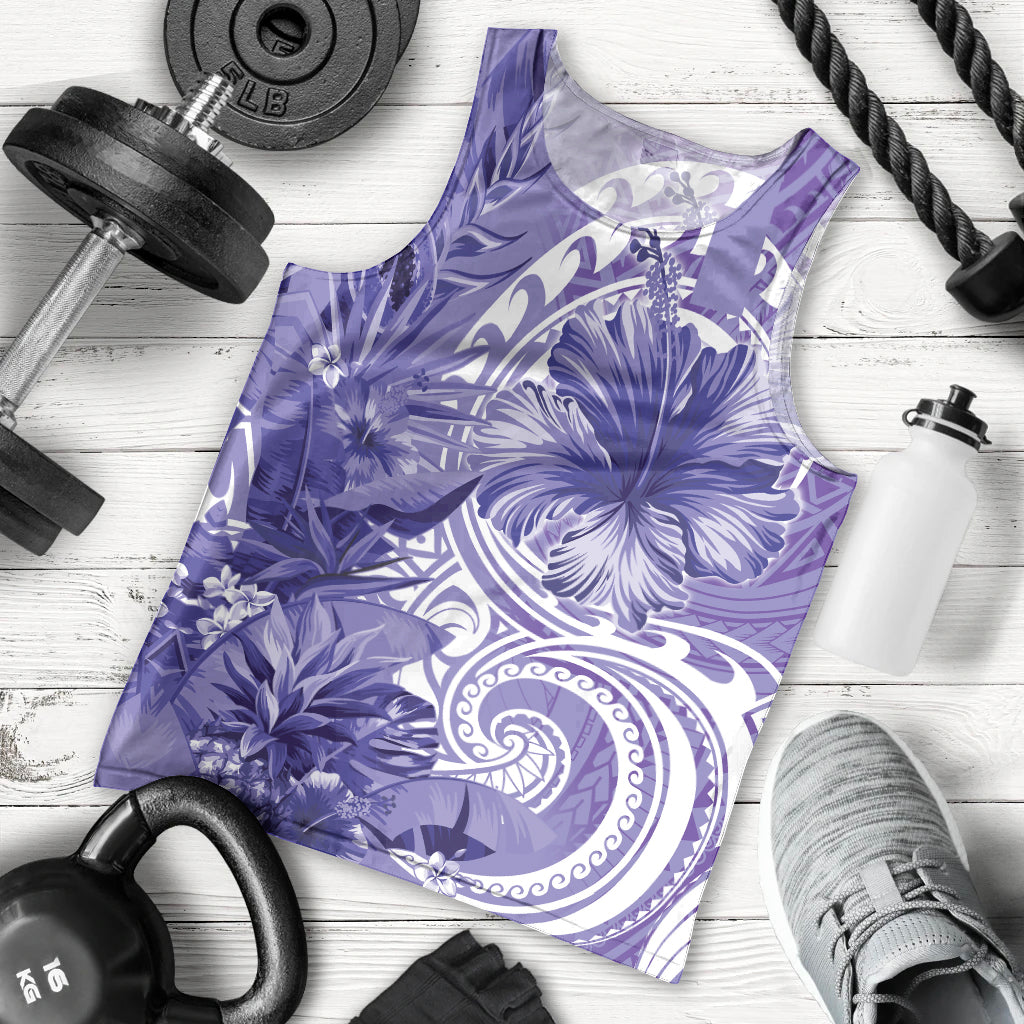 Polynesian Hibiscus Flower Tribal Men Tank Top Violet Color LT9 - Polynesian Pride