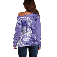 Polynesian Hibiscus Flower Tribal Off Shoulder Sweater Violet Color LT9 - Polynesian Pride
