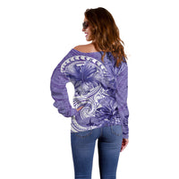 Polynesian Hibiscus Flower Tribal Off Shoulder Sweater Violet Color LT9 - Polynesian Pride
