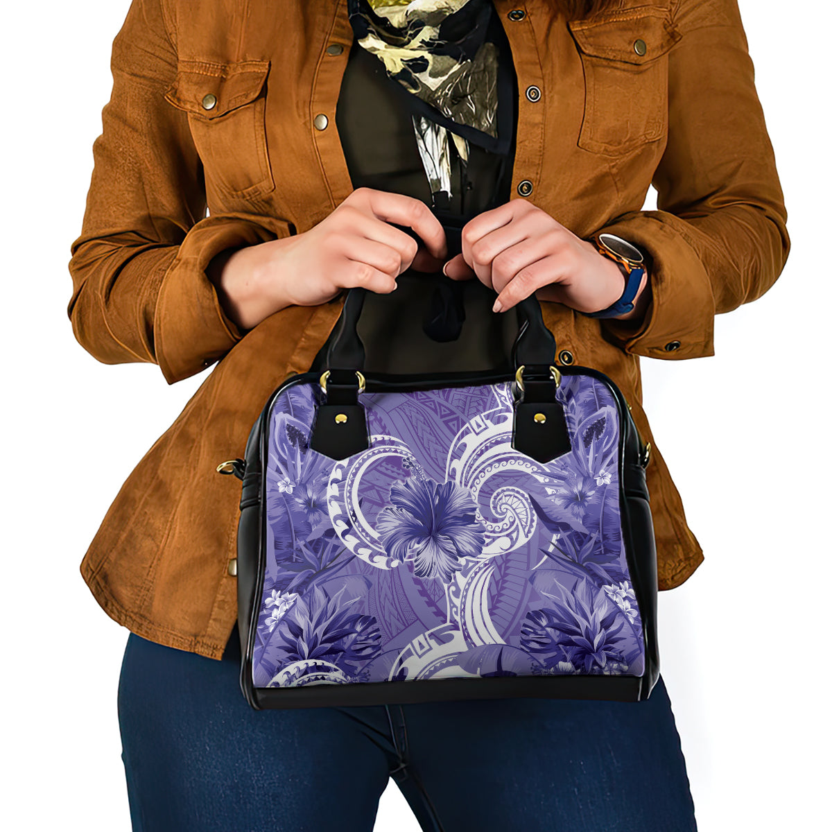 Polynesian Hibiscus Flower Tribal Shoulder Handbag Violet Color LT9 - Polynesian Pride