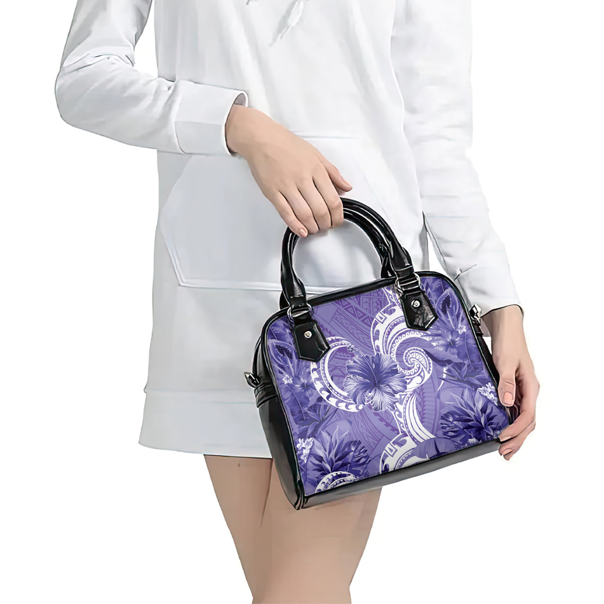 Polynesian Hibiscus Flower Tribal Shoulder Handbag Violet Color LT9 - Polynesian Pride