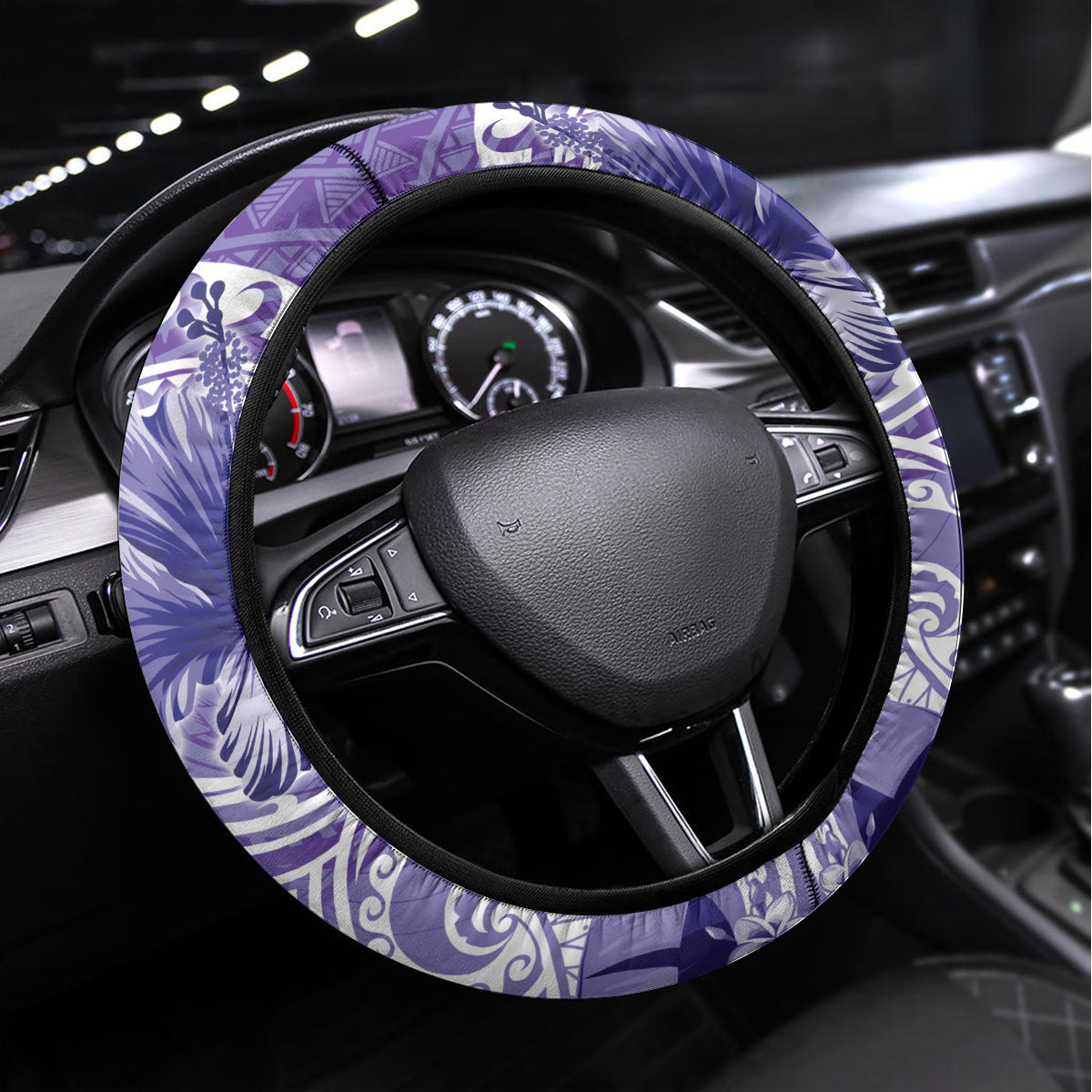 Polynesian Hibiscus Flower Tribal Steering Wheel Cover Violet Color