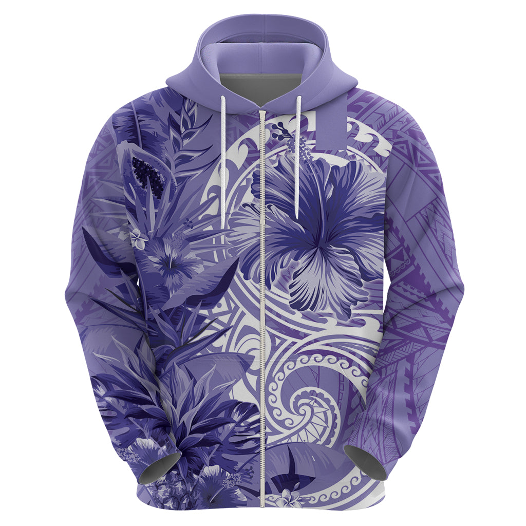 Polynesian Hibiscus Flower Tribal Zip Hoodie Violet Color LT9 - Polynesian Pride