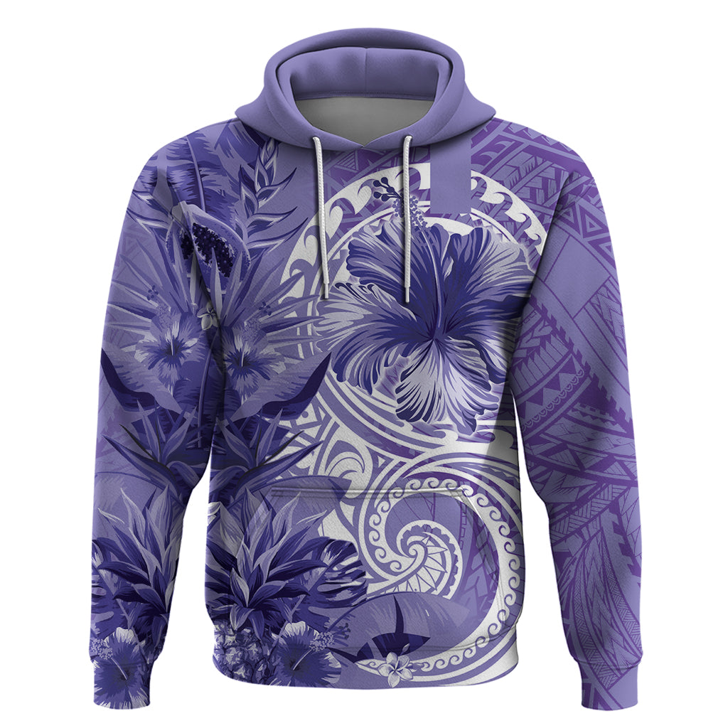 Polynesian Hibiscus Flower Tribal Zip Hoodie Violet Color LT9 Pullover Hoodie Violet - Polynesian Pride