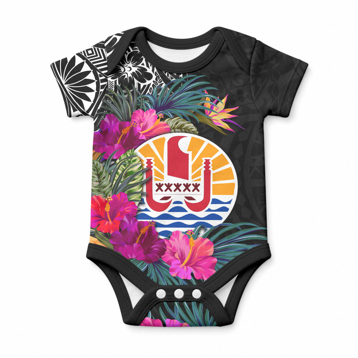 Tahiti Island Baby Onesie French Polynesian Tropical LT9 Black - Polynesian Pride