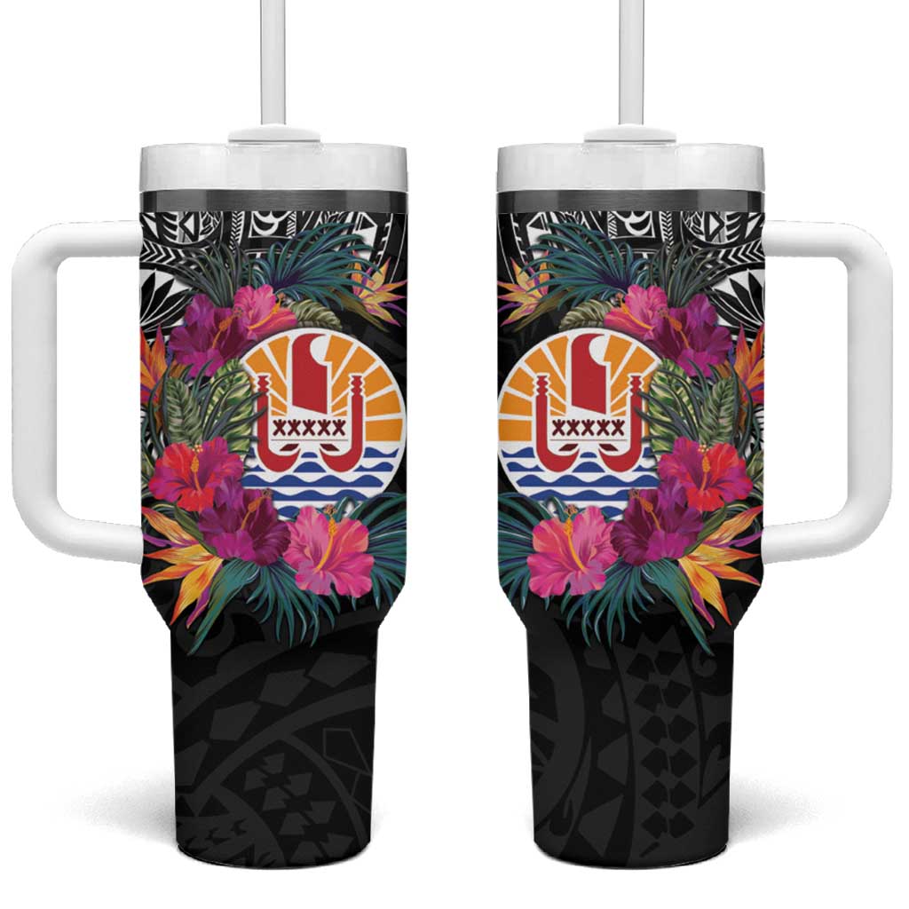 Tahiti Island Tumbler With Handle French Polynesian Tropical LT9 One Size: 40 oz Black - Polynesian Pride