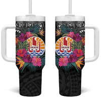 Tahiti Island Tumbler With Handle French Polynesian Tropical LT9 One Size: 40 oz Black - Polynesian Pride