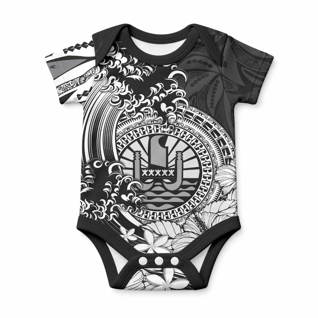 Polynesian Tahiti Island Baby Onesie The Wave of Water - Black LT9 Black - Polynesian Pride