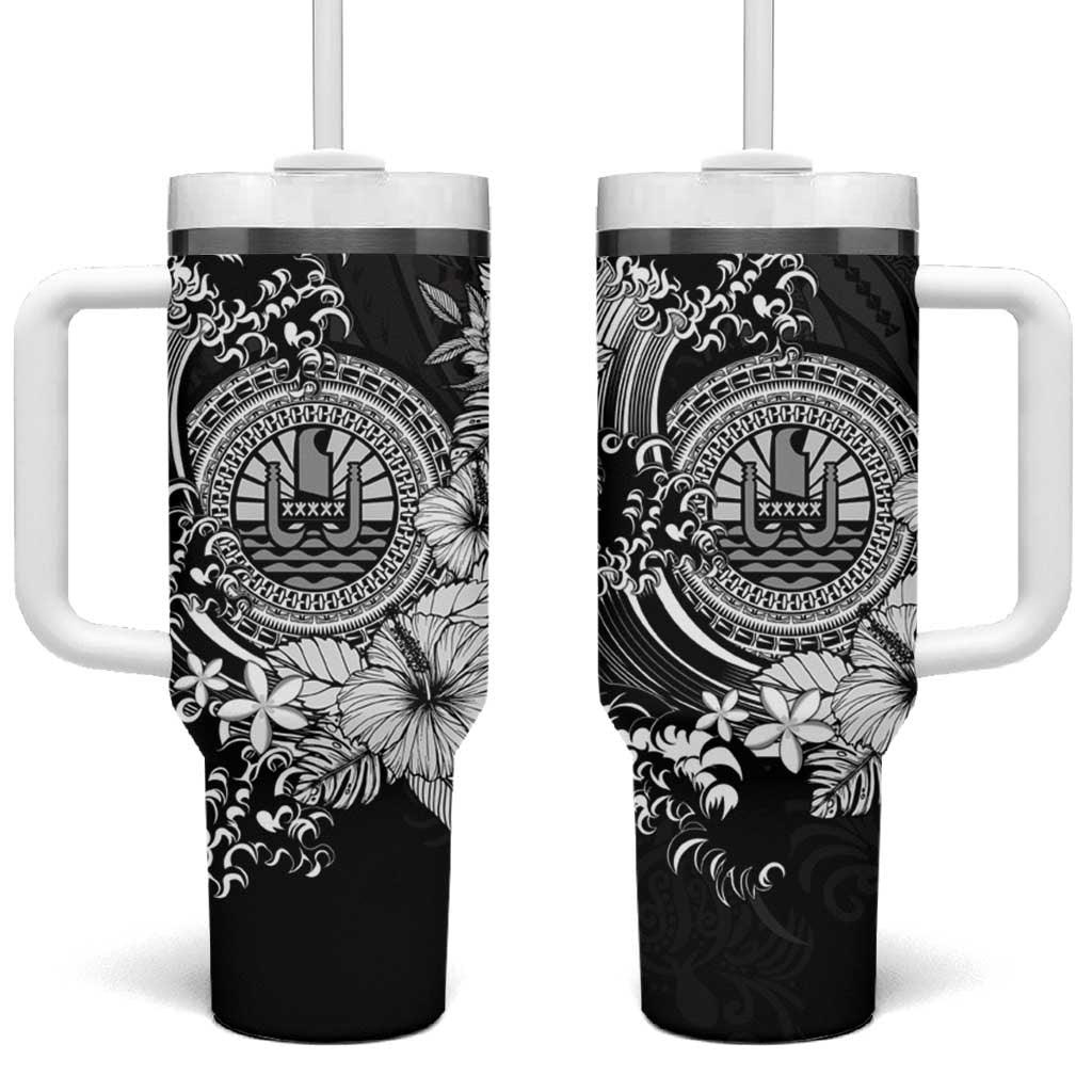Black Polynesian Tahiti Island Tumbler With Handle The Wave of Water LT9 One Size: 40 oz Black - Polynesian Pride