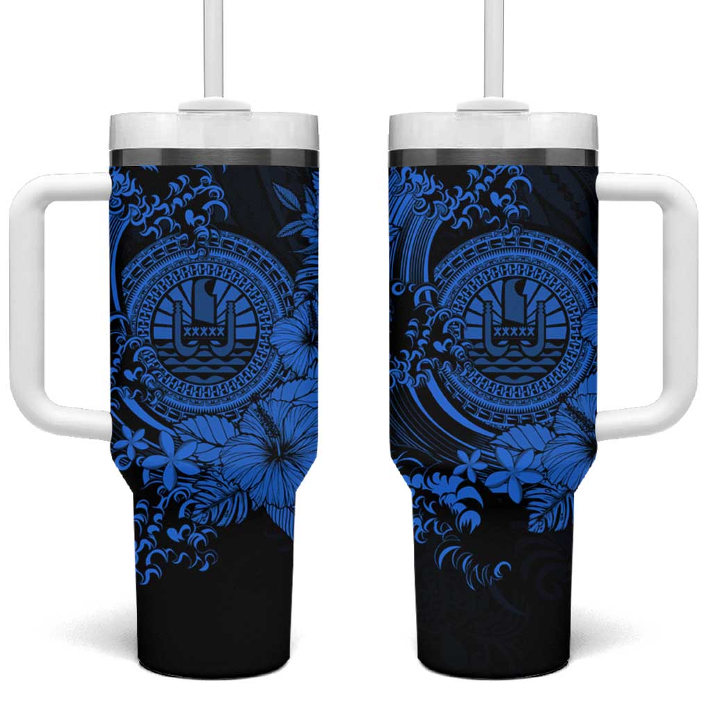 Blue Polynesian Tahiti Island Tumbler With Handle The Wave of Water LT9 One Size: 40 oz Blue - Polynesian Pride