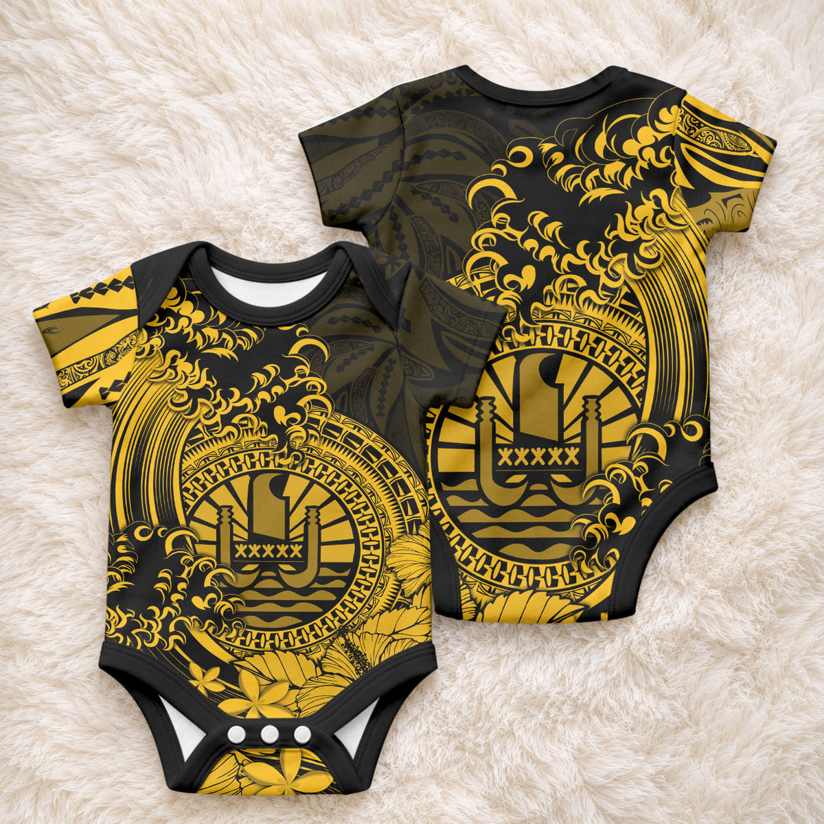 Polynesian Tahiti Island Baby Onesie The Wave of Water - Gold LT9 - Polynesian Pride