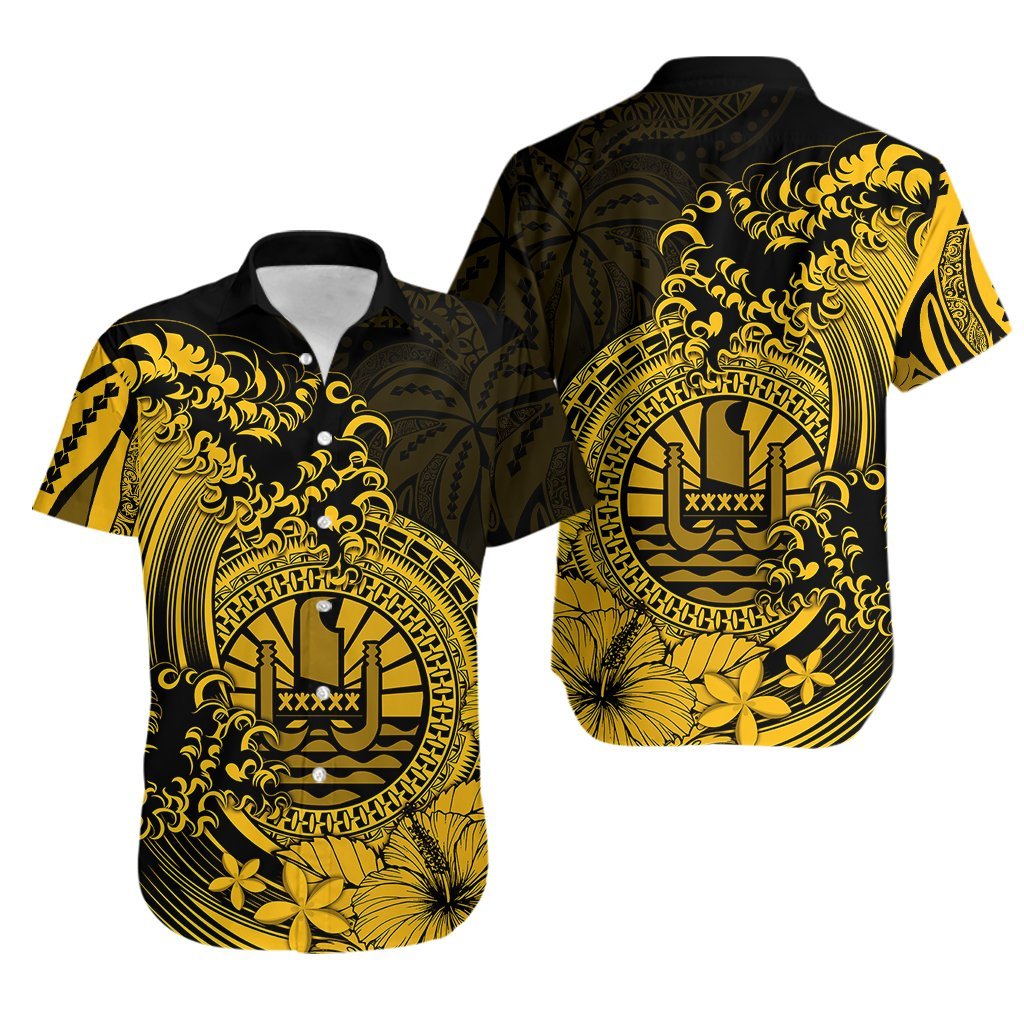 Polynesian Tahiti Island Hawaiian Shirt The Wave of Water - Gold LT9 Gold - Polynesian Pride