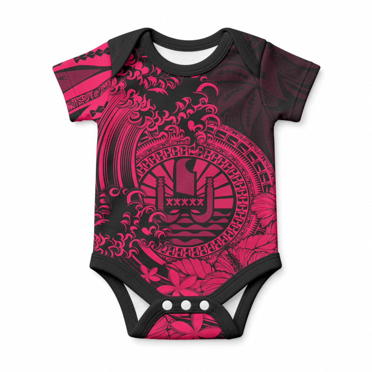 Polynesian Tahiti Island Baby Onesie The Wave of Water - Pink LT9 Pink - Polynesian Pride