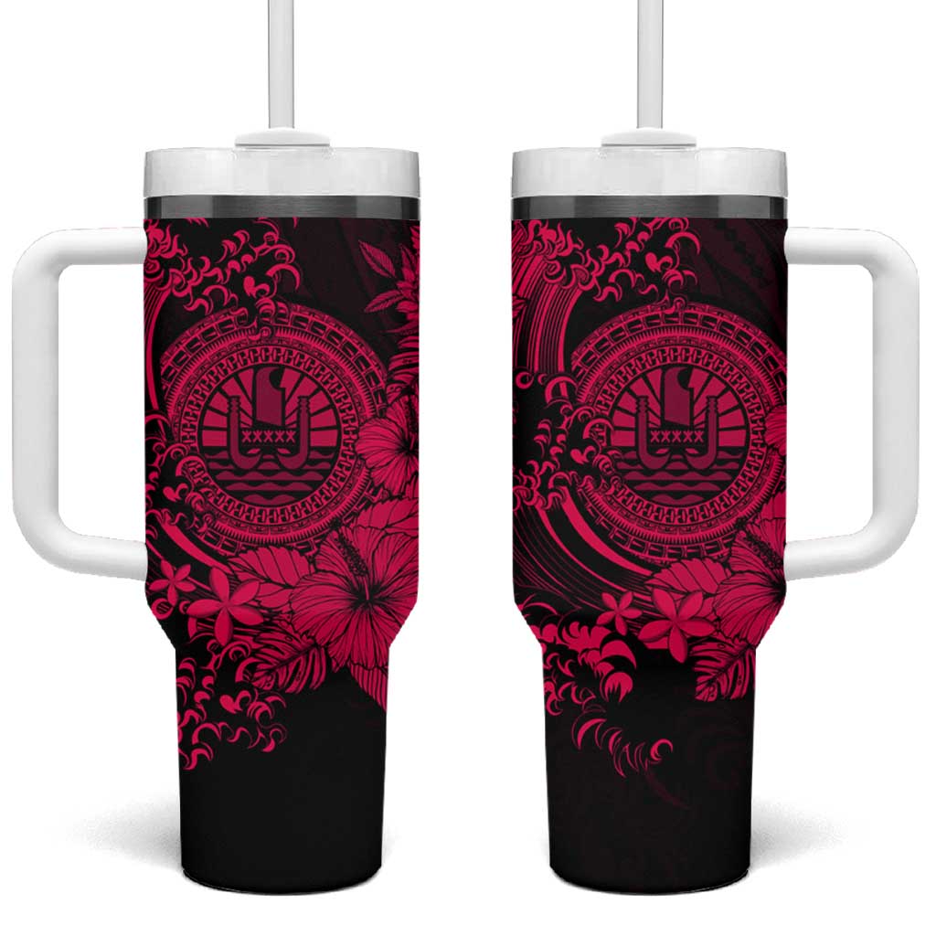 Pink Polynesian Tahiti Island Tumbler With Handle The Wave of Water LT9 One Size: 40 oz Pink - Polynesian Pride