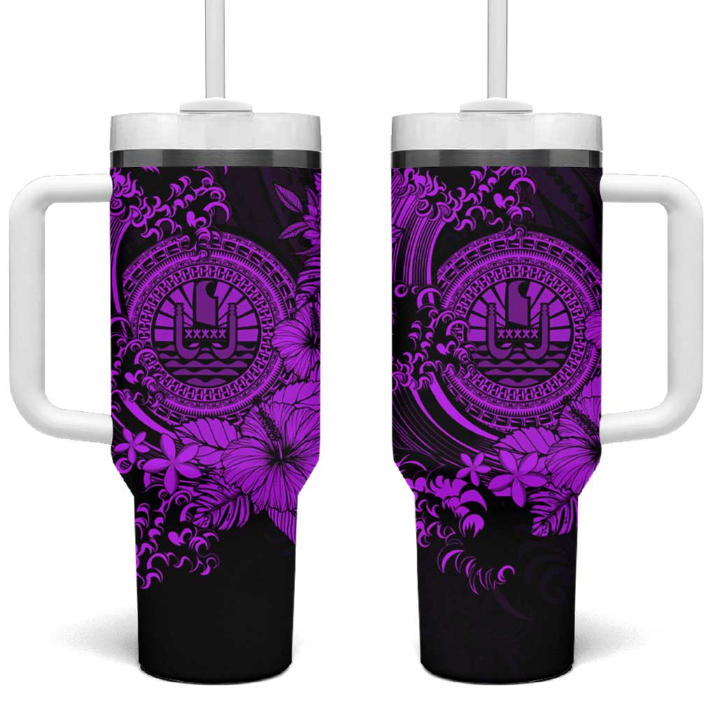 Purple Polynesian Tahiti Island Tumbler With Handle The Wave of Water LT9 One Size: 40 oz Purple - Polynesian Pride