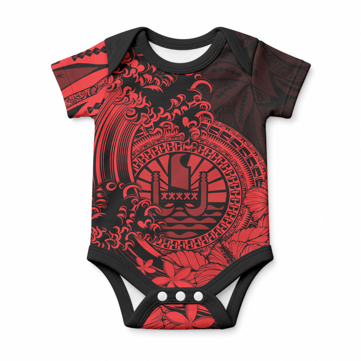 Polynesian Tahiti Island Baby Onesie The Wave of Water - Red LT9 Red - Polynesian Pride